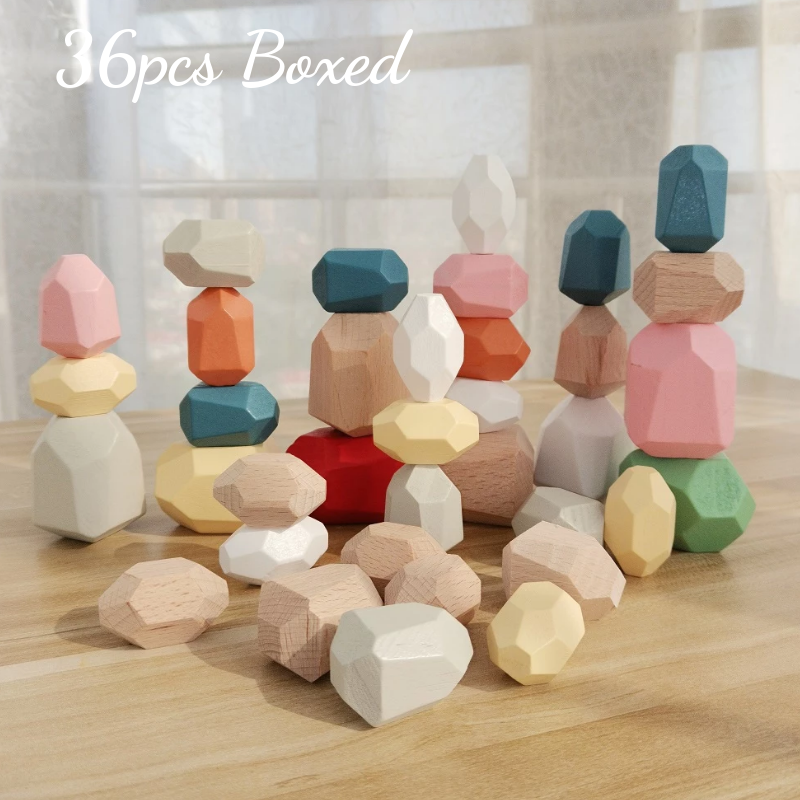 Wooden Colourful Stacking Stones (36 Pieces)