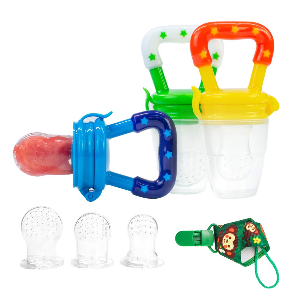 Baby Food Feeder Pacifier (3 Pack) - Silicone Nipple Teething Toy