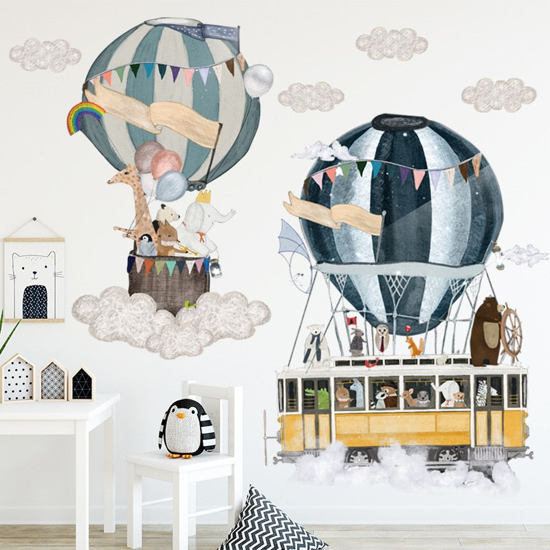 Animals on Hot Air Balloon Wall Stickers